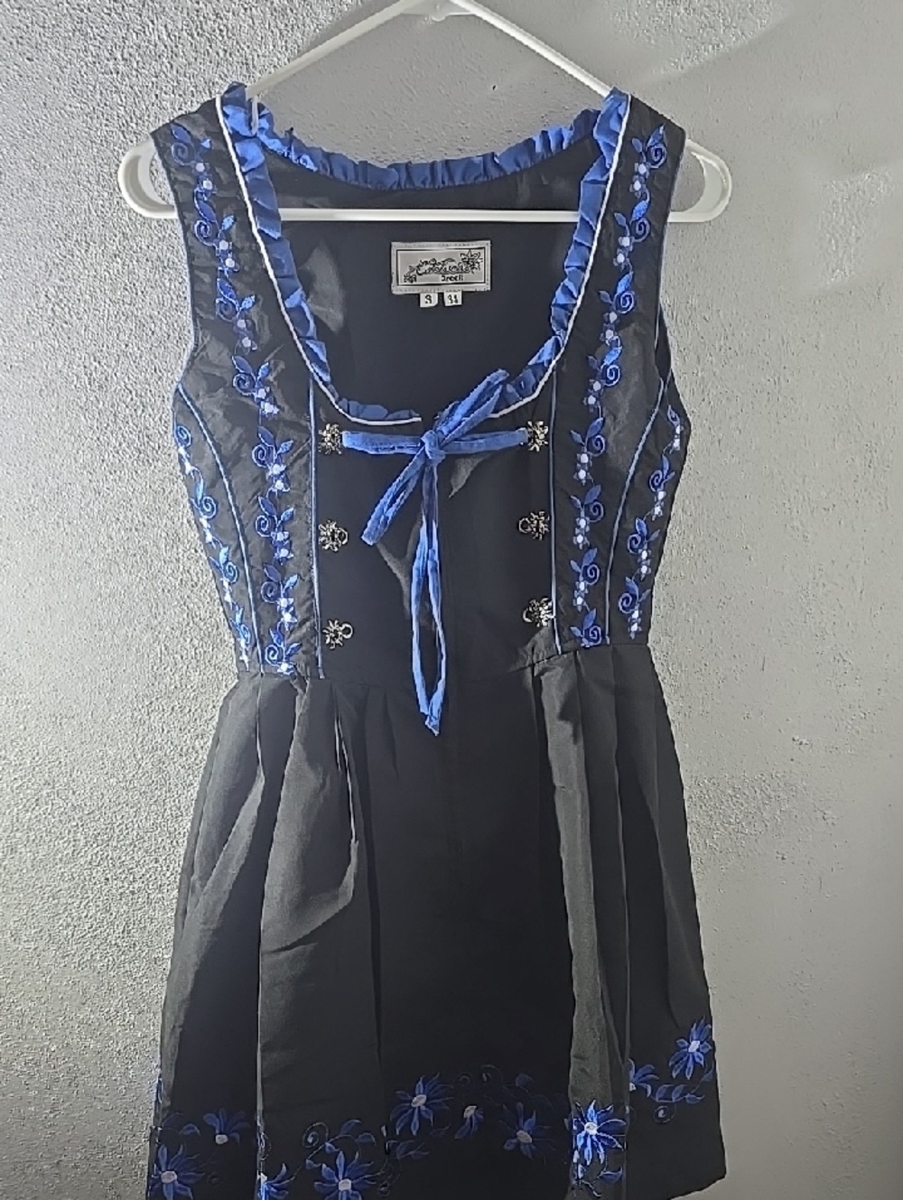 Edelweiss Creek Dress with Blue Embroidery - Apron & Shirt included
